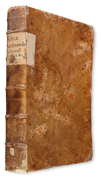 BIBLE IN LATIN.  Biblia Sacrosancta Testamenti Veteris & Novi.  1544.  Lacks 2 index leaves.  Censored copy
